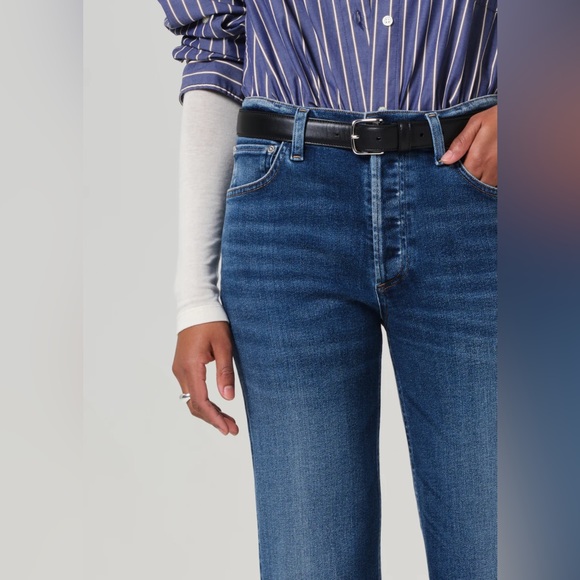 Citizens of Humanity Medium Wash Ambry Palma Straight Leg Jeans Raw Hem Cropped - Picture 15 of 15